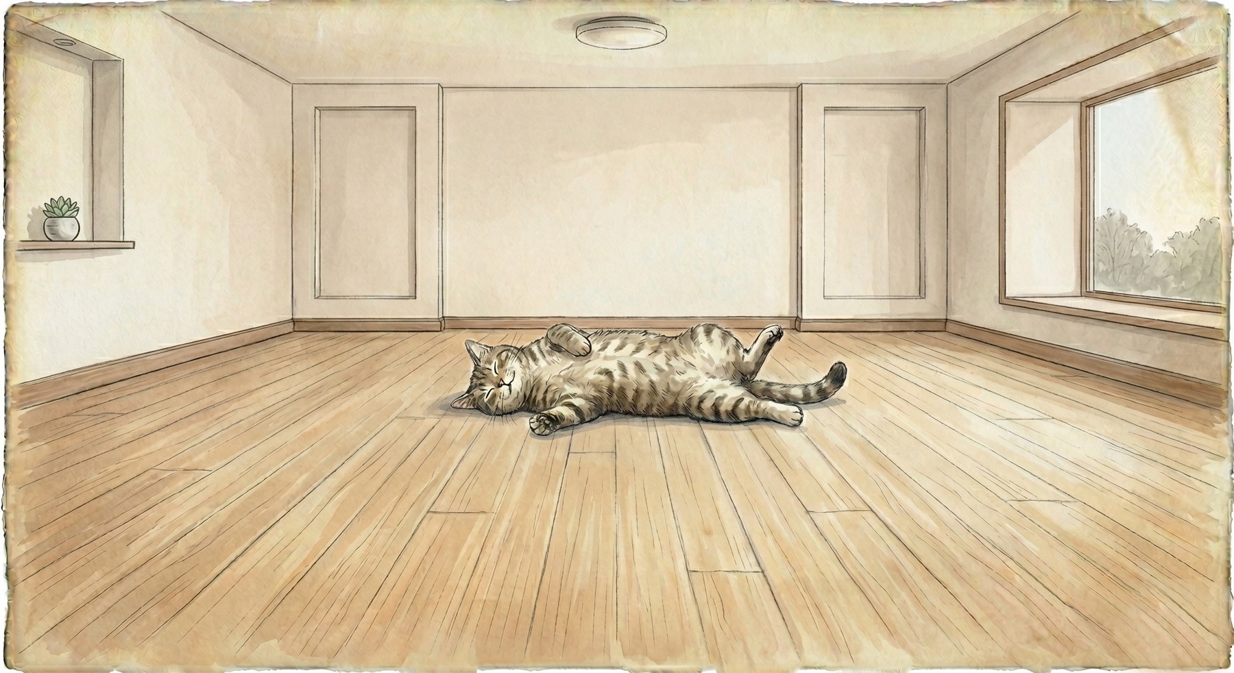陽だまりの部屋でくつろぐ猫